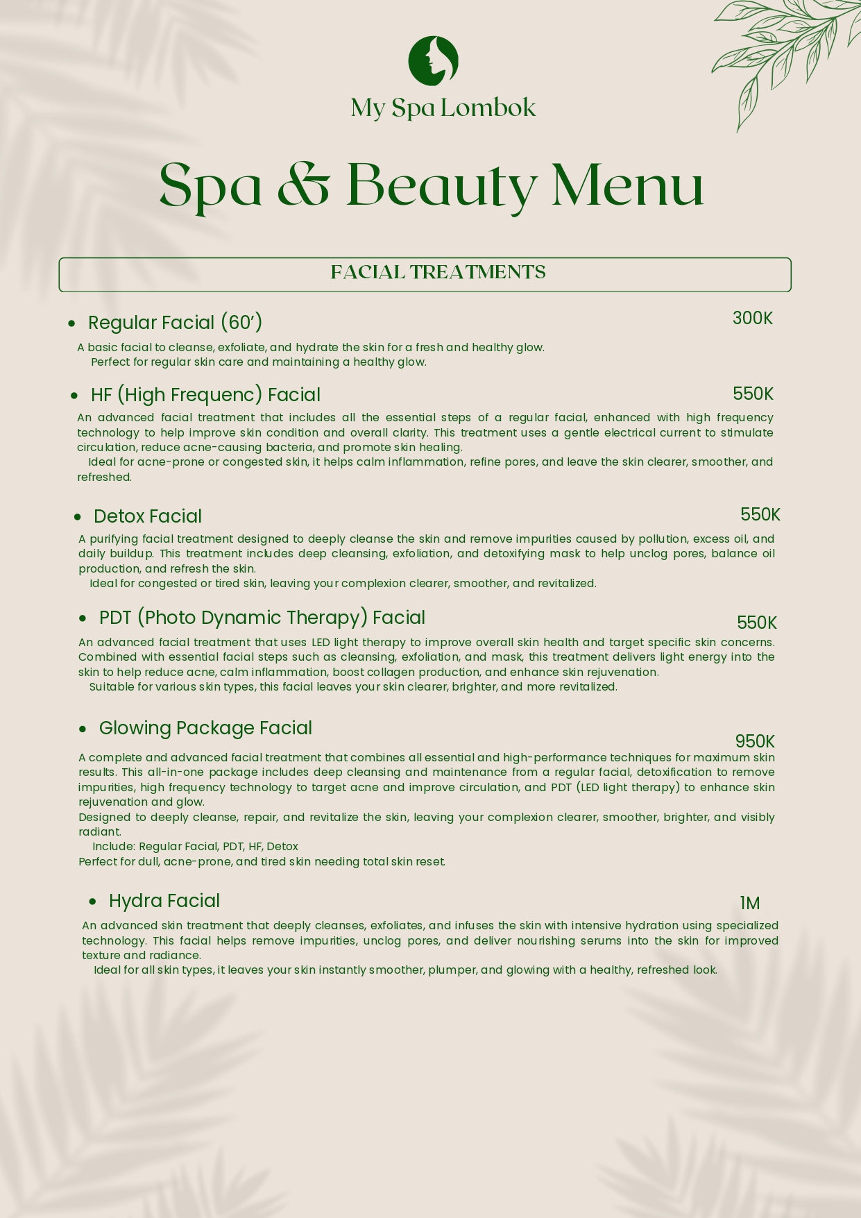 Special spa package deals and couple treatment menu at MY SPA LOMBOK Kuta Mandalika