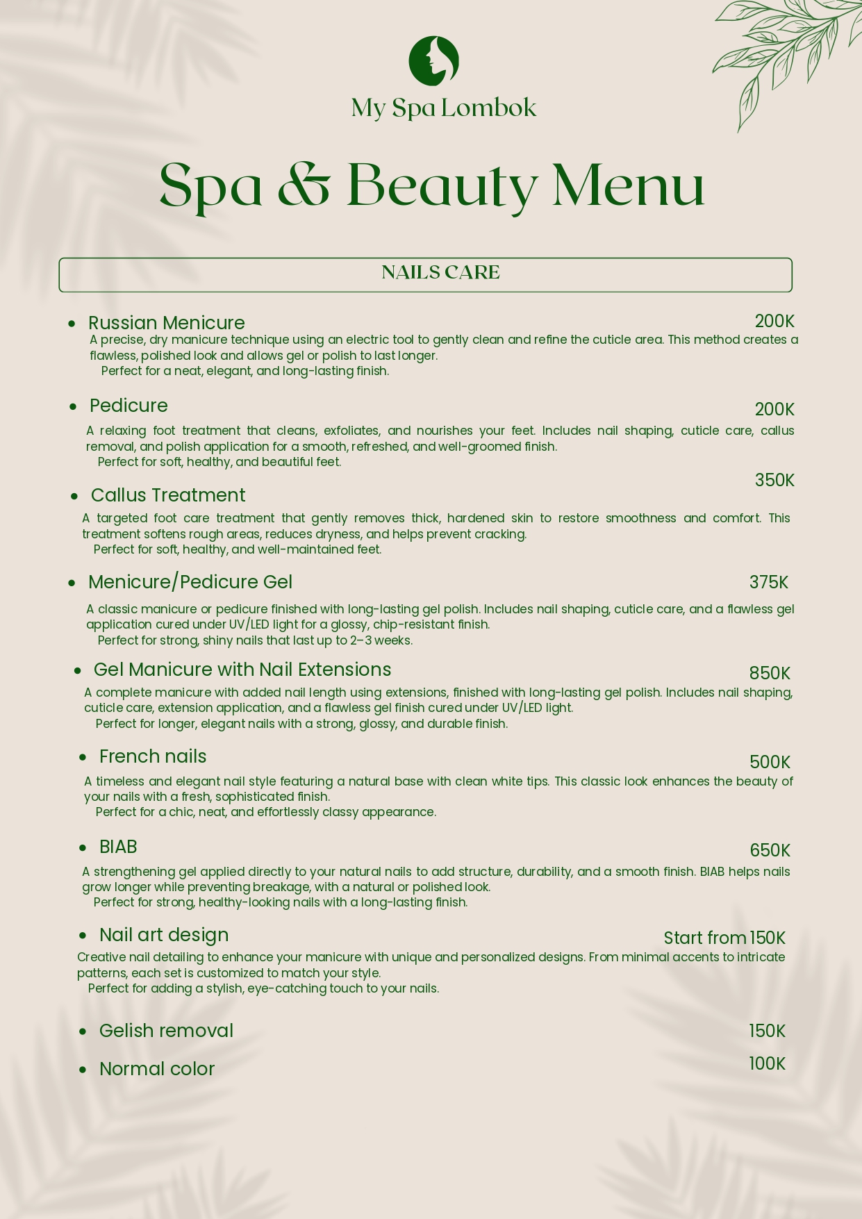 Special spa package deals and couple treatment menu at MY SPA LOMBOK Kuta Mandalika