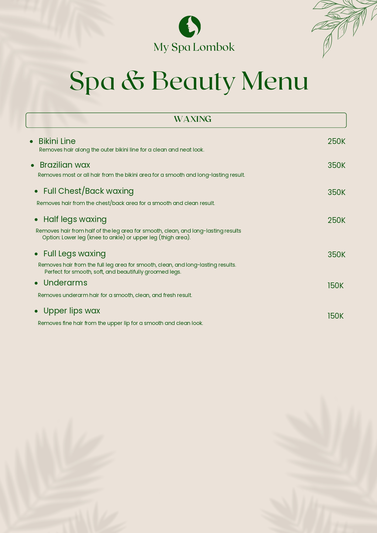 Special spa package deals and couple treatment menu at MY SPA LOMBOK Kuta Mandalika